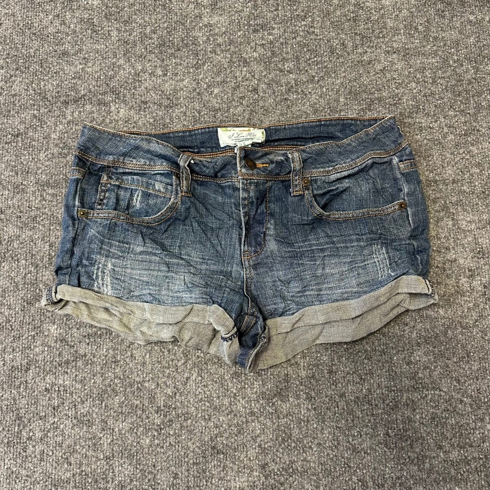 I Love H81 Denim Shorts Womens 30 Dark Wash Cuffed Distressed Casual Stretch